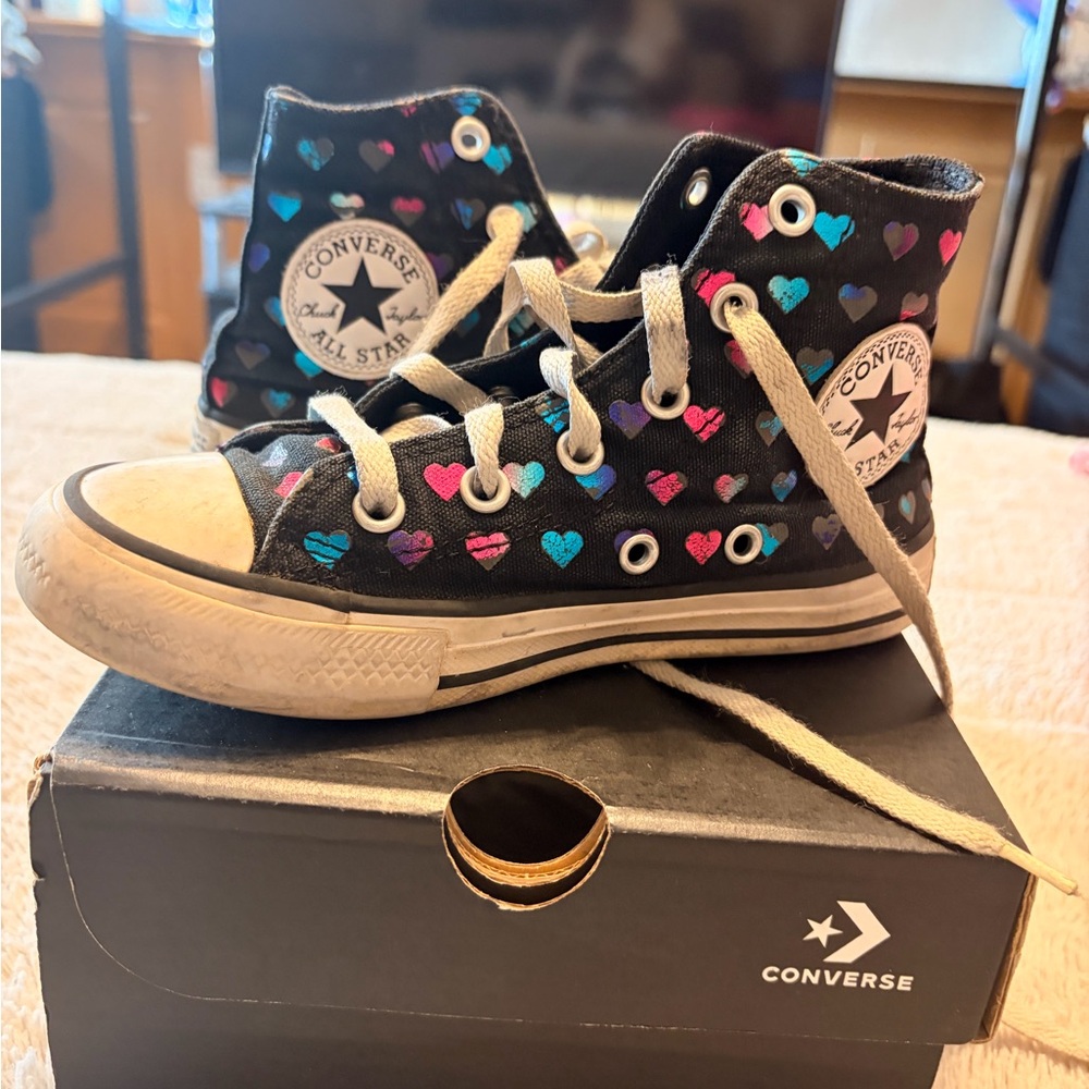 Converse Kids' Black High-Tops with Colorful Hearts